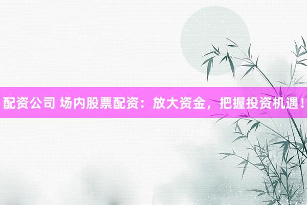 配资公司 场内股票配资：放大资金，把握投资机遇！