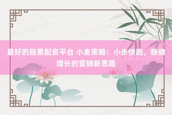 最好的股票配资平台 小麦策略：小步快跑，稳健增长的营销新思路