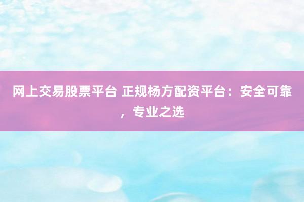 网上交易股票平台 正规杨方配资平台：安全可靠，专业之选