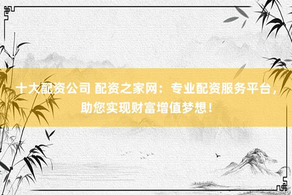 十大配资公司 配资之家网：专业配资服务平台，助您实现财富增值梦想！