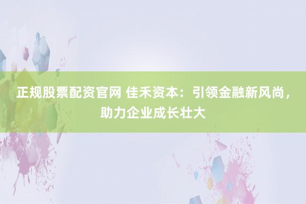 正规股票配资官网 佳禾资本：引领金融新风尚，助力企业成长壮大