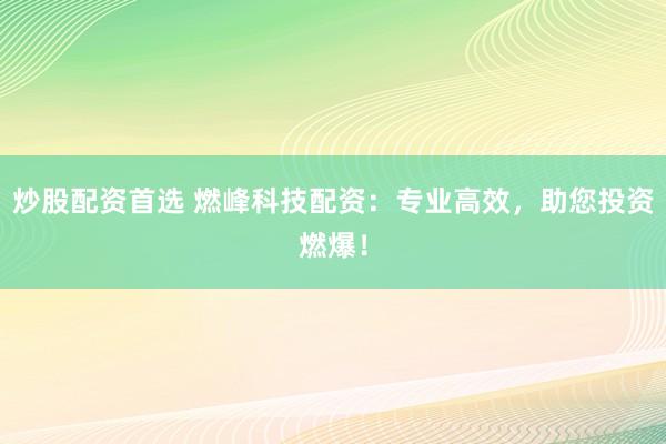 炒股配资首选 燃峰科技配资：专业高效，助您投资燃爆！