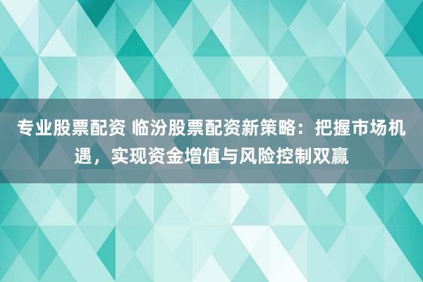 专业股票配资 临汾股票配资新策略：把握市场机遇，实现资金增值与风险控制双赢