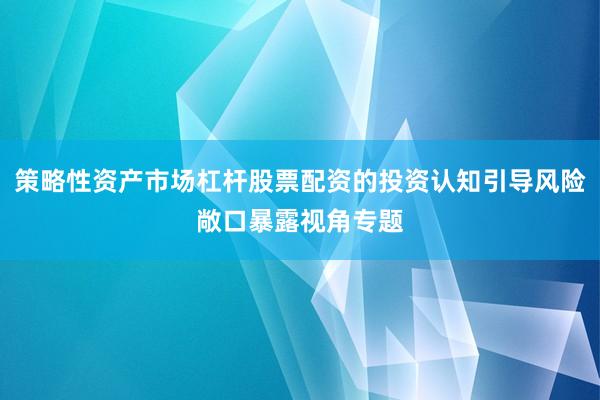 策略性资产市场杠杆股票配资的投资认知引导风险敞口暴露视角专题