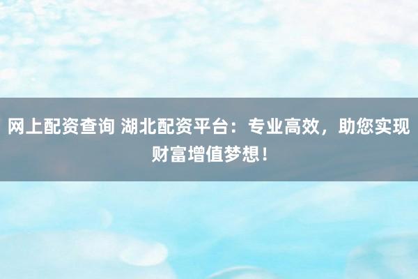 网上配资查询 湖北配资平台：专业高效，助您实现财富增值梦想！