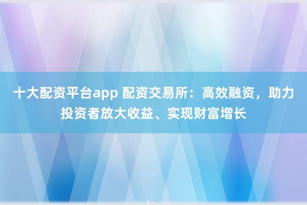 十大配资平台app 配资交易所：高效融资，助力投资者放大收益、实现财富增长